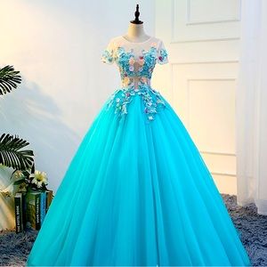 Turquoise Blue Ballgown with gorgeous skirt, perfect for Prom, Bridgerton, etc